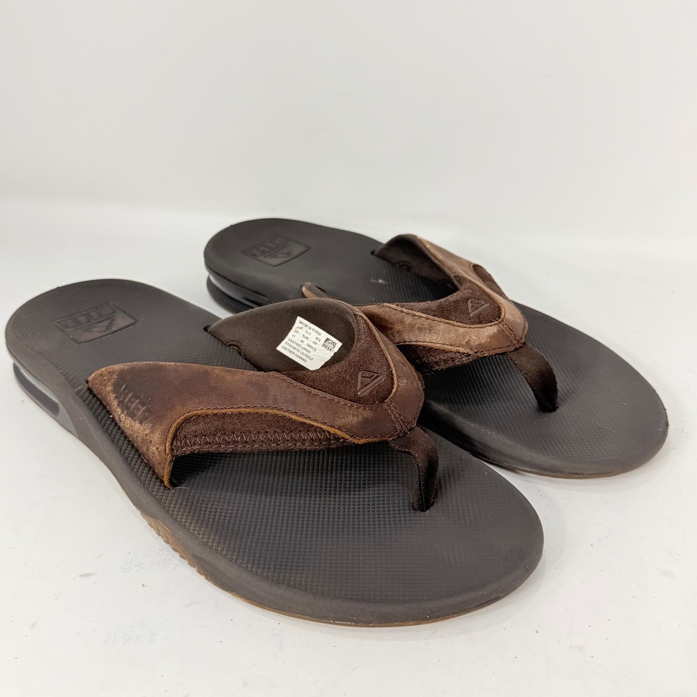 Reef Fanning Leather Brown Grey Flip Flop Sandals Mens 11 Bottle Opener Airbag